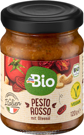 Glas dmBio Pesto Rosso mit sonnengetrockneten Tomaten, vegan, 120 g
